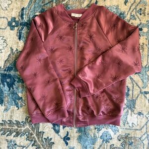Women’s Size L Honey Punch Mauve Retro Star Sown Satin Bomber